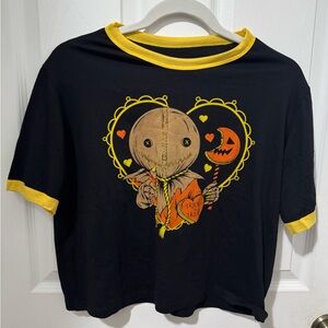 eye candy Black and Yellow Halloween Ringer Crop Top